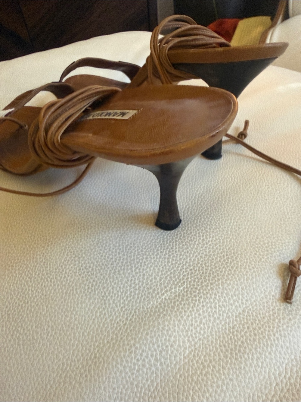 Vintage Manolo Blahnik Brown Croc-Embossed Strappy Heeled Sandals - Picture 3 of 3